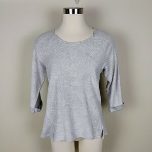 Columbia Nubby Knit‎ Pullover Tee Size S Gray Cuffed Sleeves Logo Roomy Textured